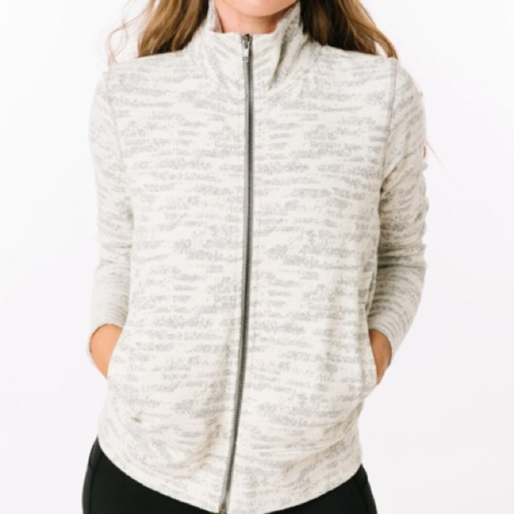 ZYIA Activewear Cream Combo Zipper Jacket  I Medium